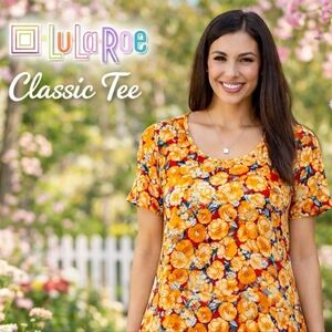 LuLaRoe Classic Tee NWT Orange Floral High Low Tunic Top Large
